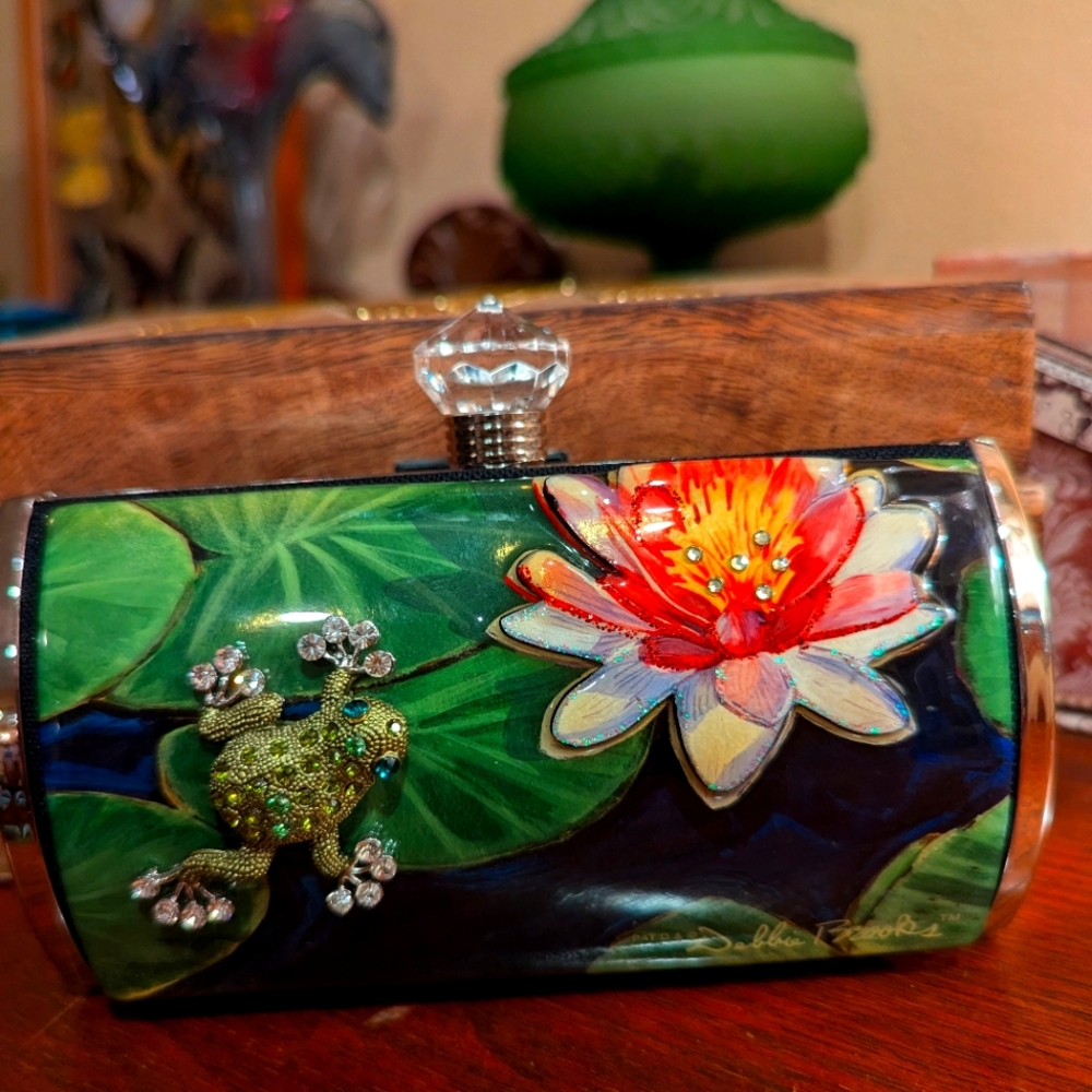 Debbie Brooks New York Swarovski Crystal Frog and Lily clutch